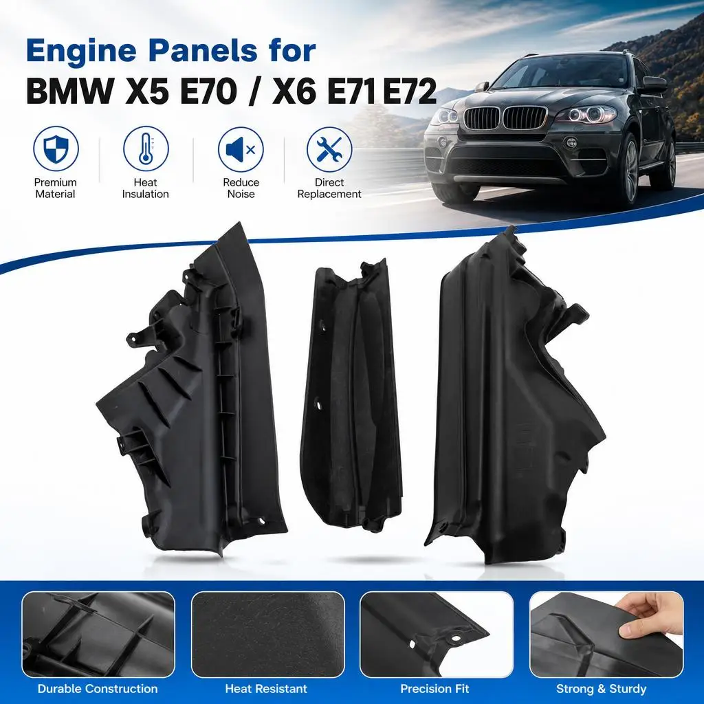 Image of Motorabdeckungs-Hitzeschutz-Set für BMW X5 E70 X6 E71 E72 51717169419 51717169420 51717169421 Schwarz 3-teiliger Ersatz