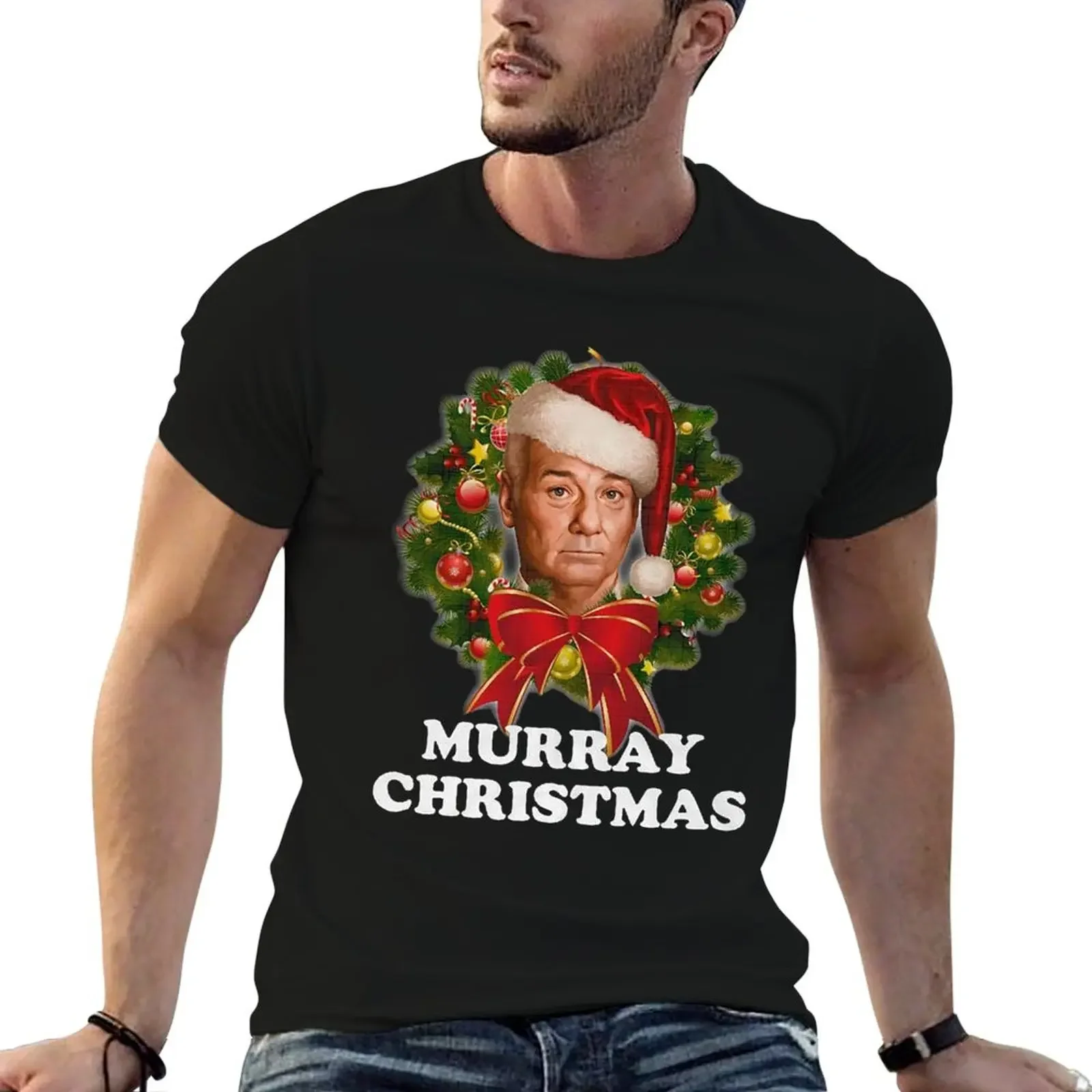 

A Very Murray Christmas Wreath T-Shirt blue archive graphics designer shirts mens graphic t-shirts big and tall