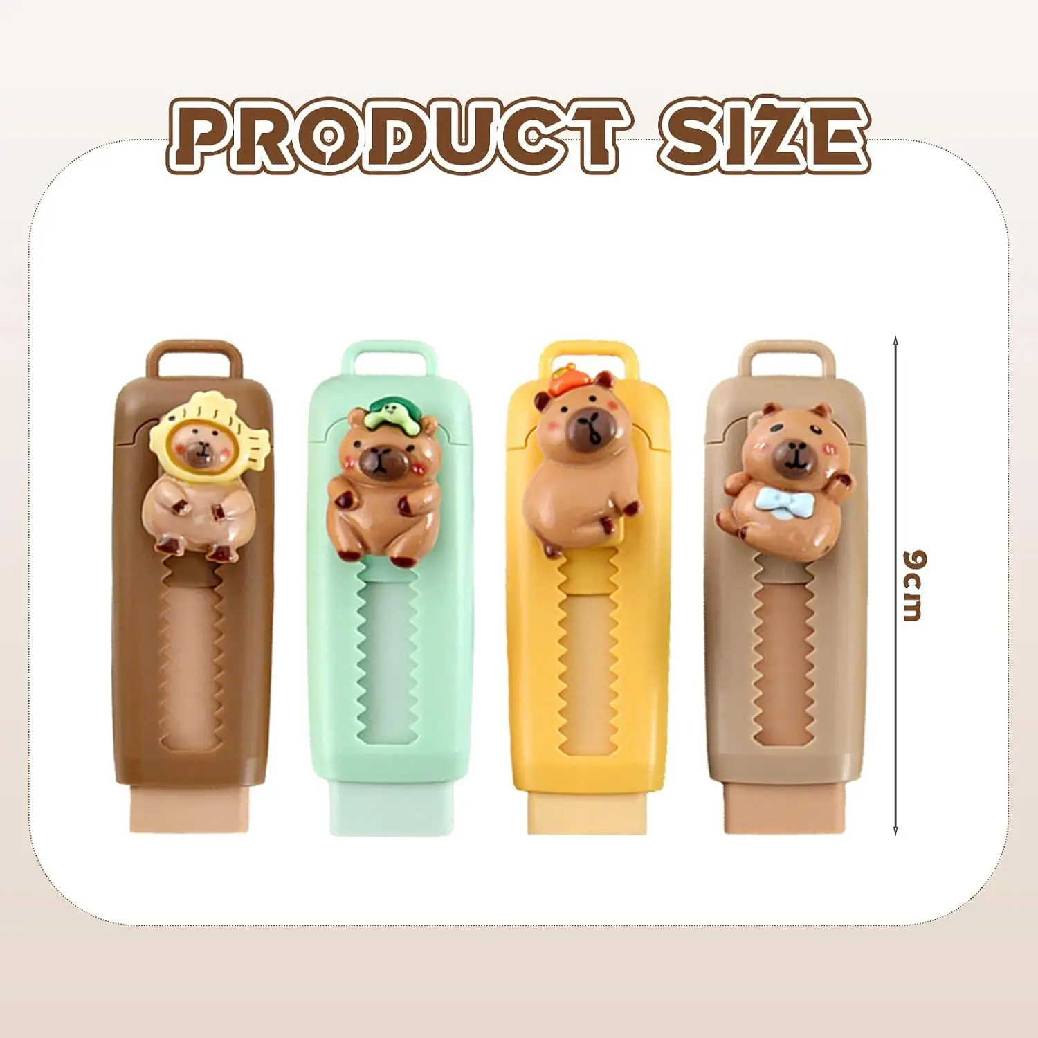 4 Pcs Cute Capybara Design Push-Pull Eraser | Students Drawing Exam Set for School, Office, Journaling, Party Favors
