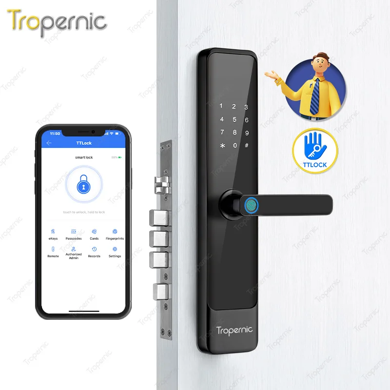 WiFi Tuya APP Remote Control Digital Biometrical Fingerprint Password RFID card Unlocking Electronic Smart Door Lock USB supply