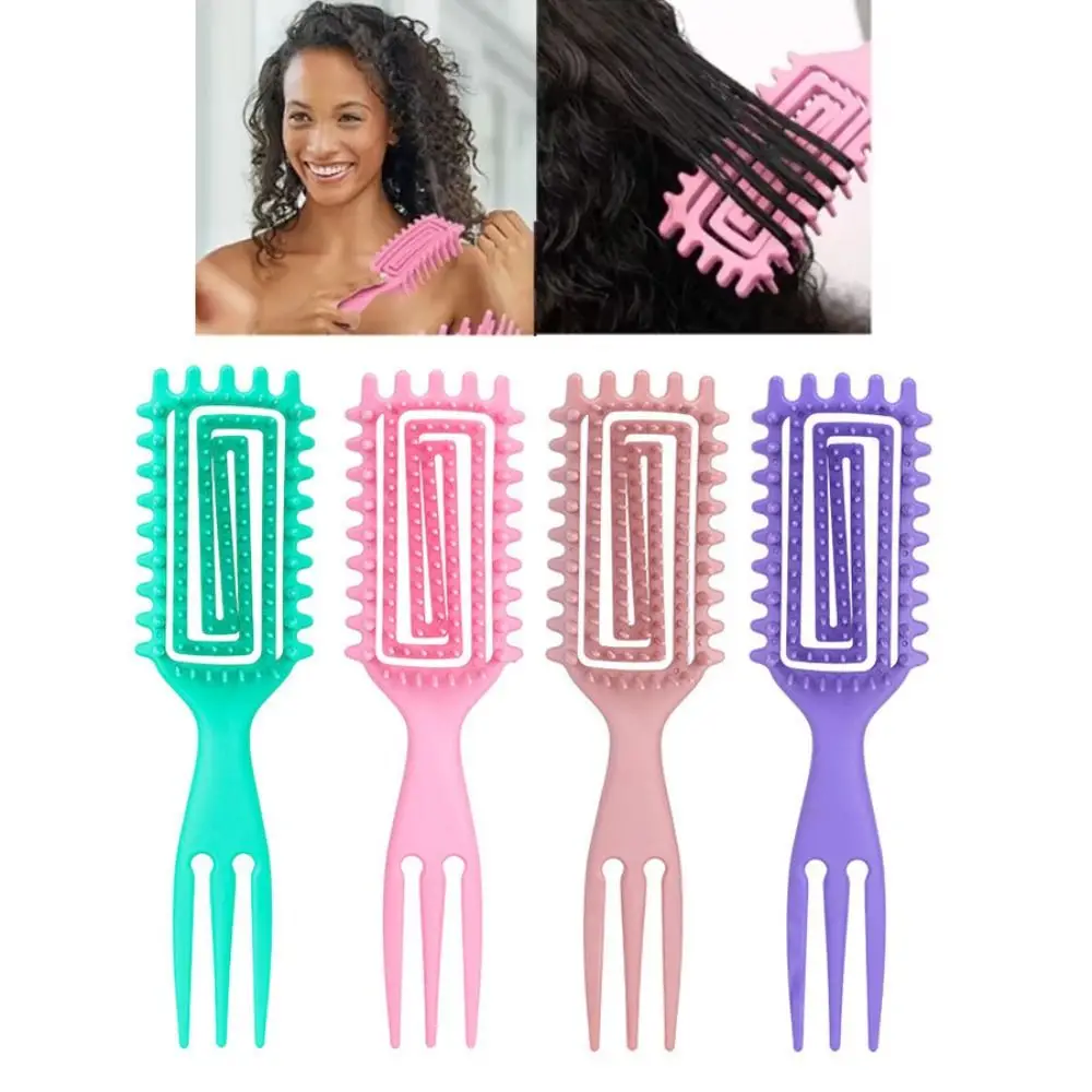 휴대용 3 in 1 포인트 테일 컬링 빗, 할로우, 다목적 컬 정의, 스타일링 브러시, 마사지 디탱글링 헤어 브러시