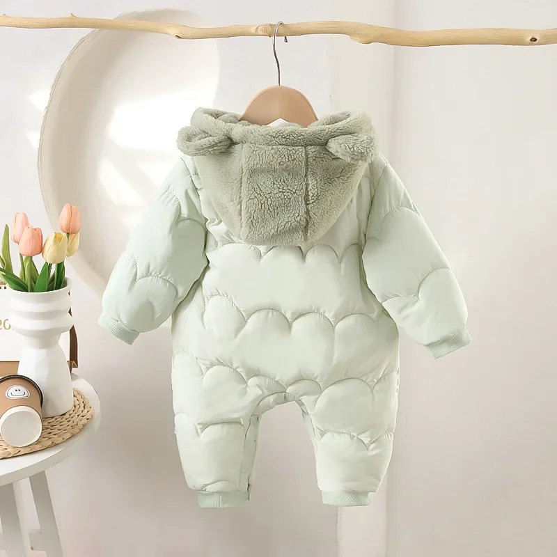 MILANCEL Winter Baby Clothing 0-2Y Newborn Thickened Jumpsuit Boys Fur Lining Hooded Romper Girls Warm Fleece Quilted Outwear