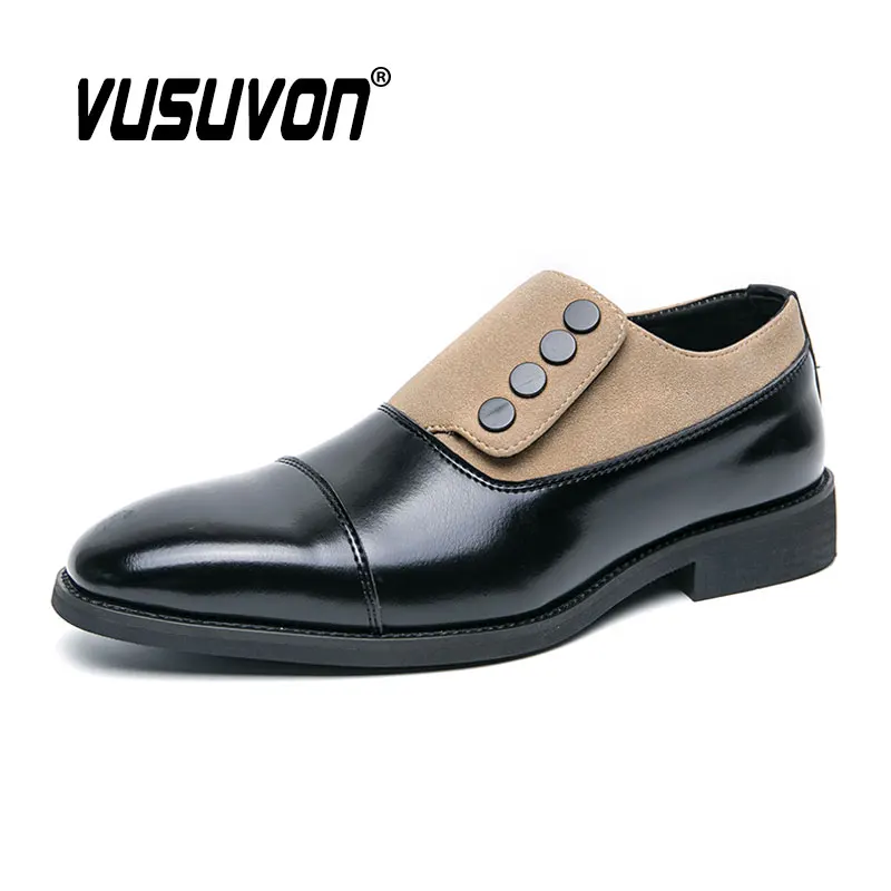 Fashion Men Loafers Monk Shoes Suede Split Leather Casual Dress Flats Slip-On Classic Black Footwear Big Size 38-46