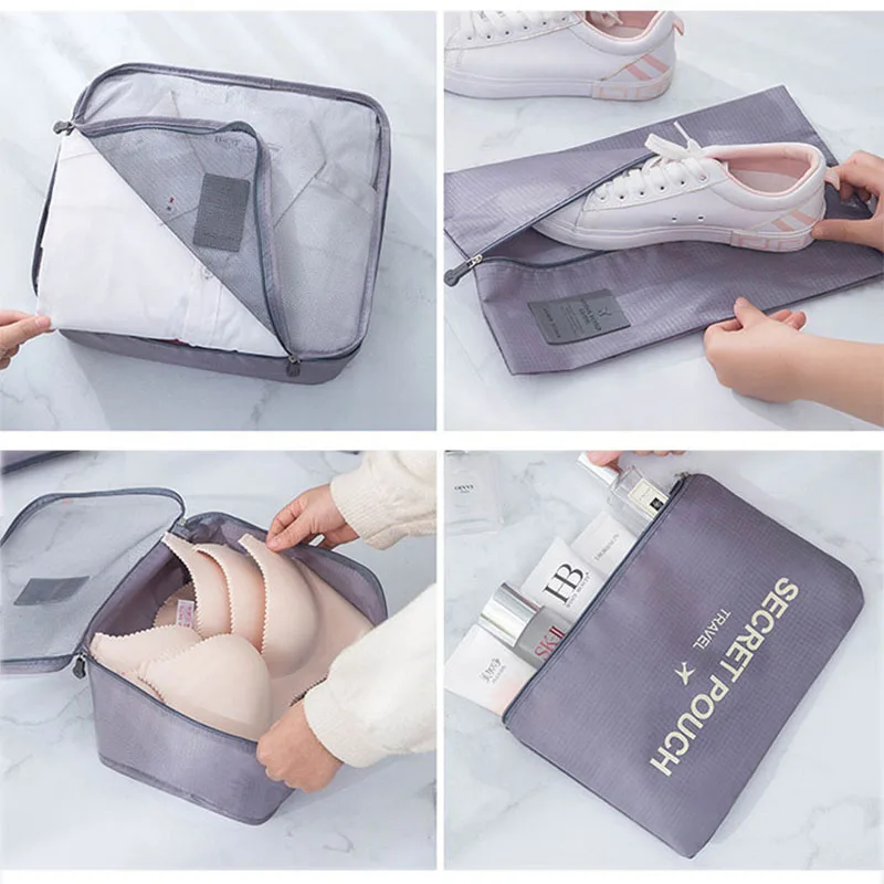 6/7Pcs/set Travel Bag Storage Clothes organization Cube Multi-functional Unisex Packing Bra Shoe Tidy Pouch Luggage Bag