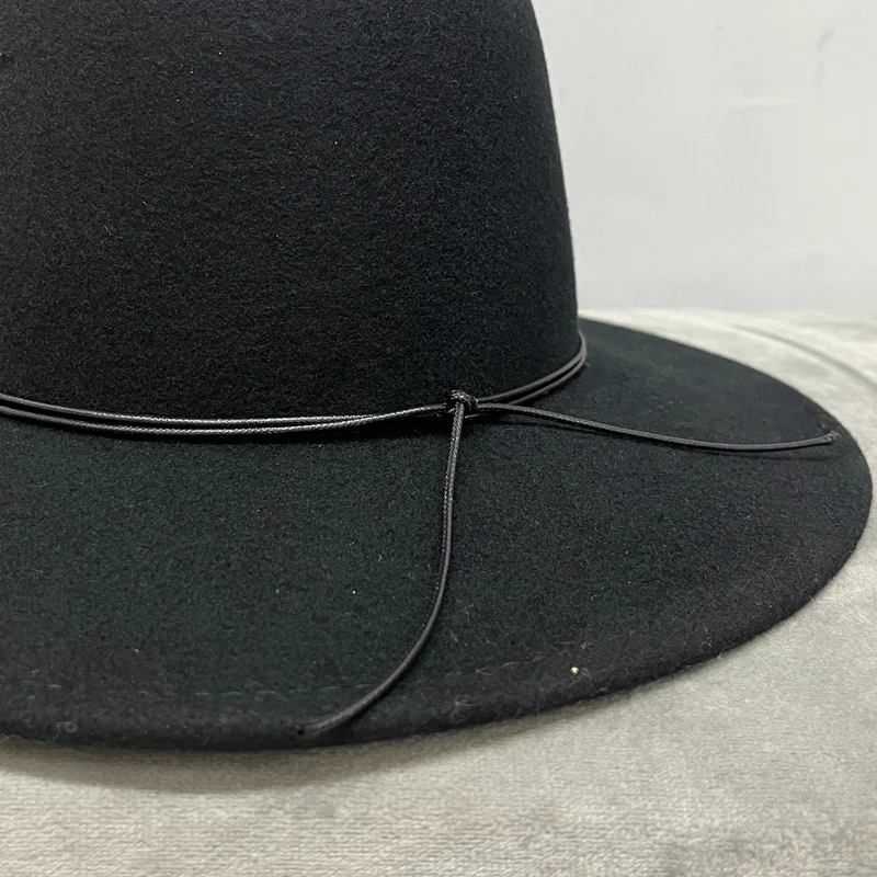 Andre Fedora hat in black felt with black Leather rope ribbon for man and women