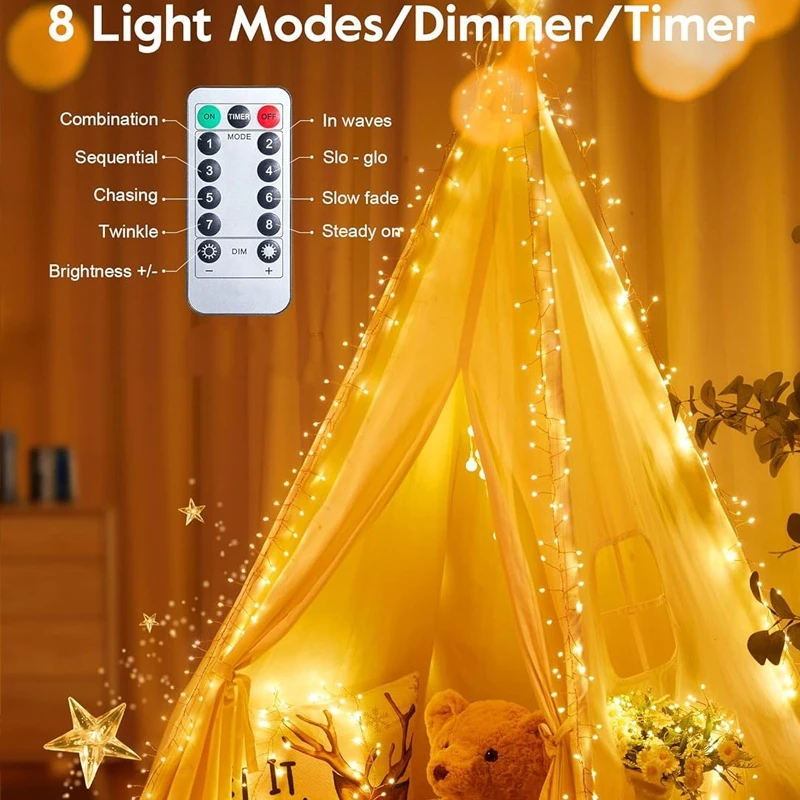 Fairy Tale Lamp LED Firecracker Light 8 Flashing Modes with Remote Control R Star String Lights Christmas Tree Decoration