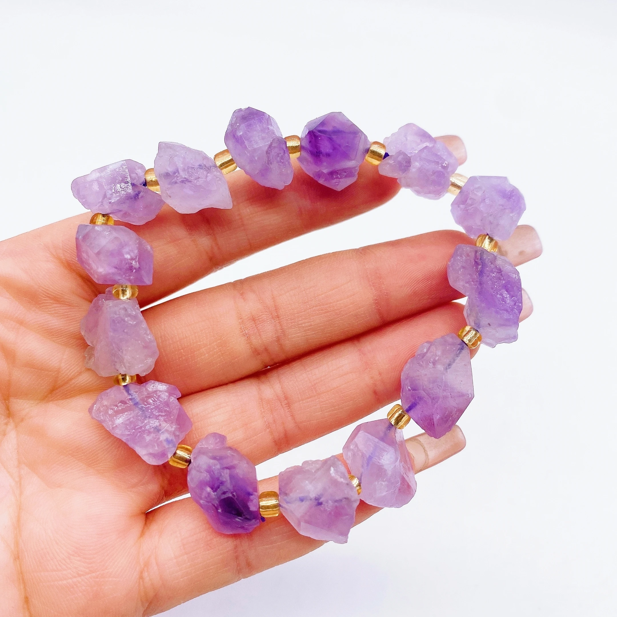 Natural Lavender Amethyst Bracelet Irregular Crystal Quartz Rough Stone DIY Fashion Raw Mineral Jewelry ReikiHealing Home Gift