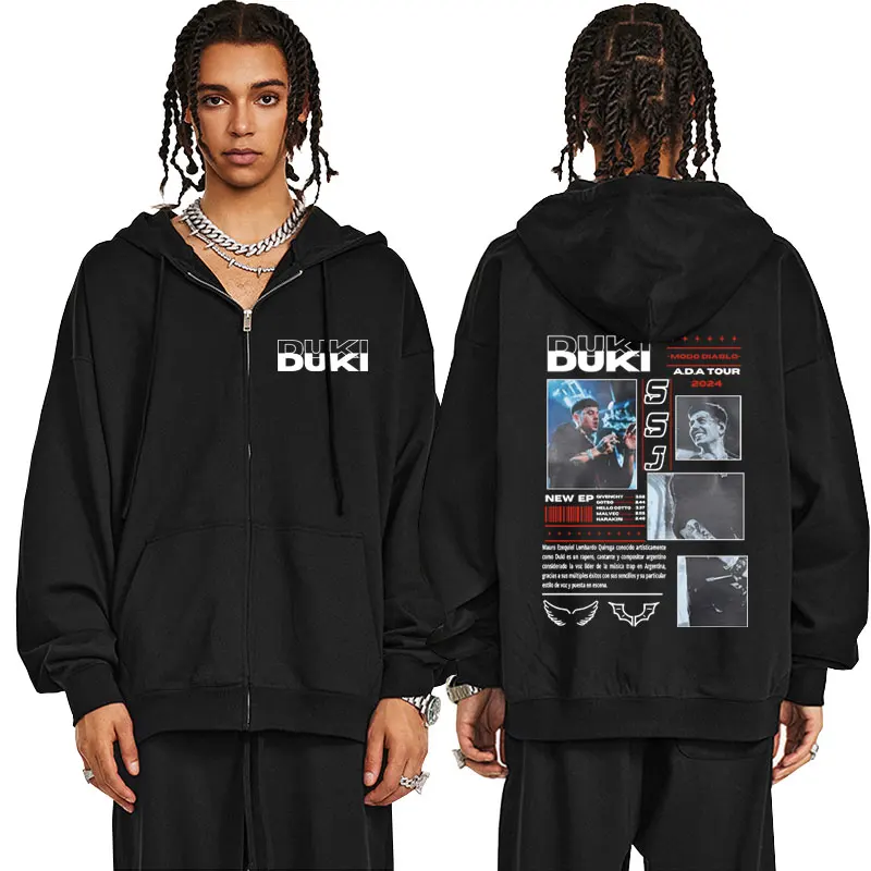 

Rapper Duki ADA Tour 2024 Zipper Hoodie Male Fashion Retro Black Zip Up Sweatshirt Men Women Clothing Hip Hop Oversized Hoodies