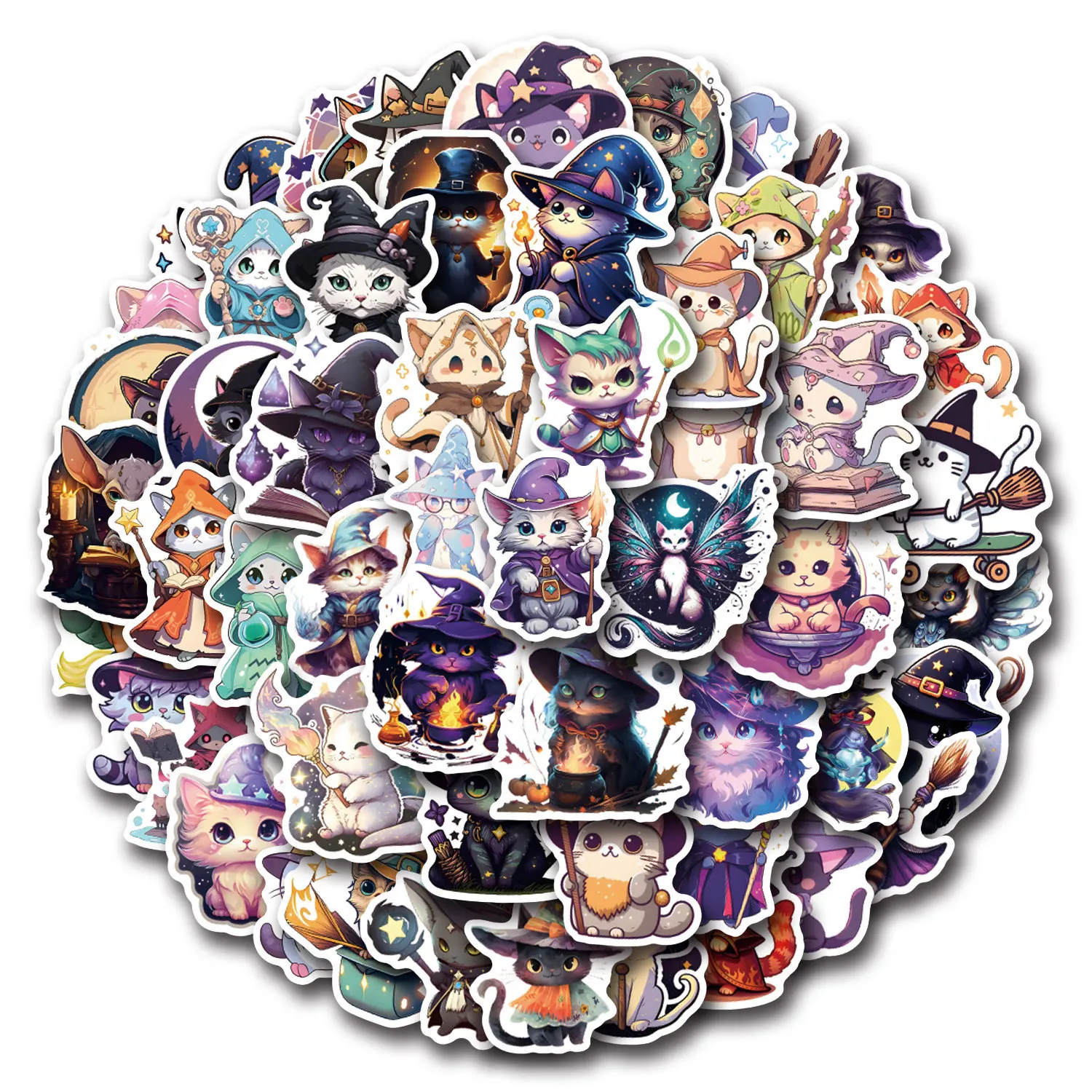 

55PCS Funny Cartoon Cute Magic Cat Sticker Kawaii Kitten Waterproof Graffiti Decal Children's Toy Gift DIY Refrigerator Bicycle