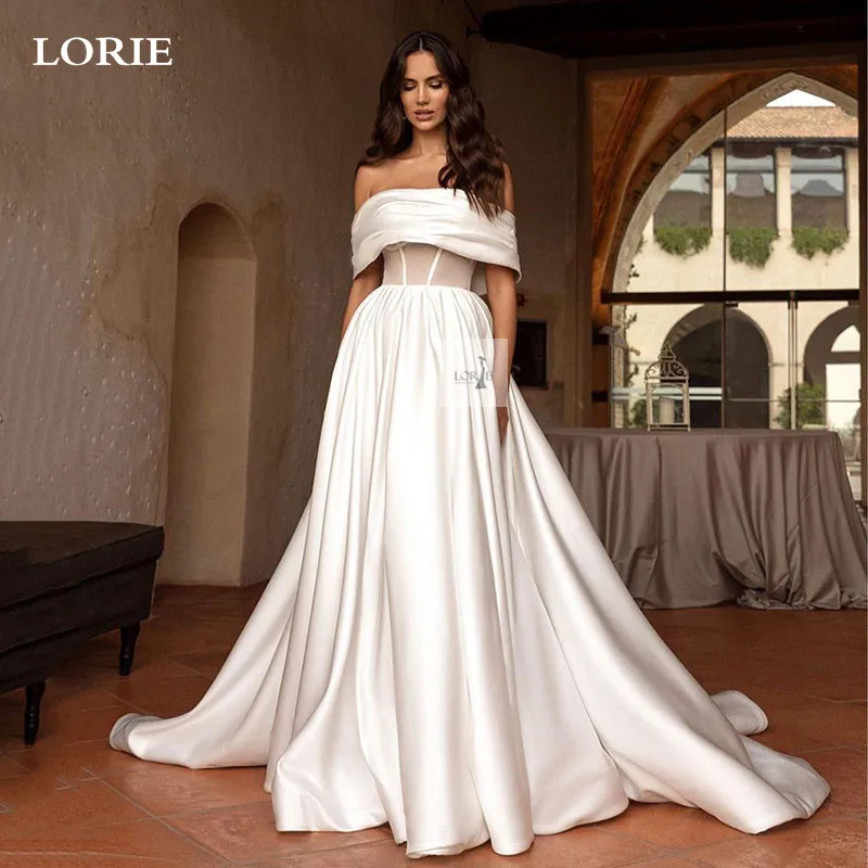 

LORIE Satin Off Shoulder Wedding Dresses A Line Sleeveless Bridal Dress vestidos de novia Elegant Ivory White Wedding Gowns 2024