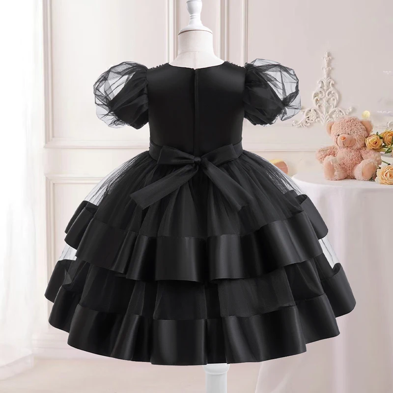 Black Girls Party Dresses Beading Children Christmas Costume Tulle Tutu Princess Dress Elegant Kids Girl Birthday Wedding Gown