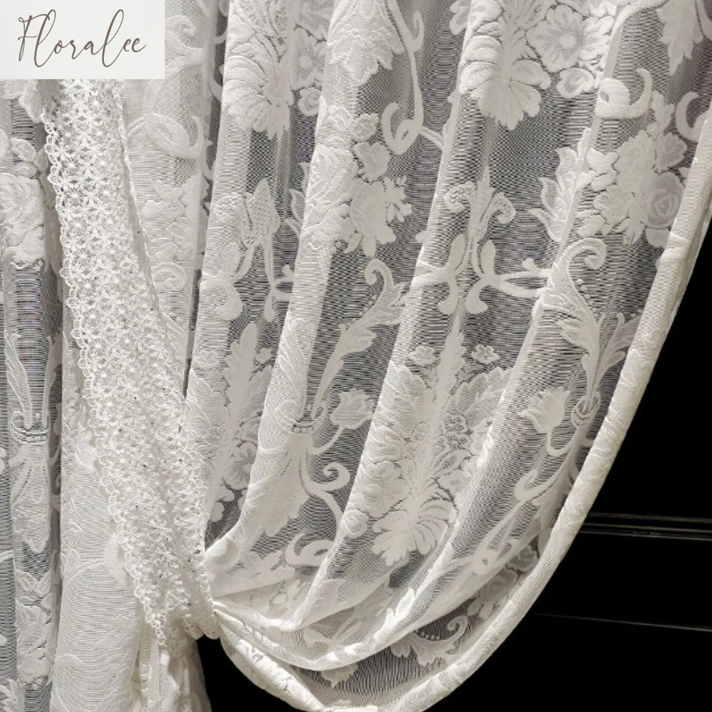 French Luxury High-end Jacquard Curtains Transparent Tulle Italian Curtains for Living Room Bedroom Curtain Yarn Custom Size