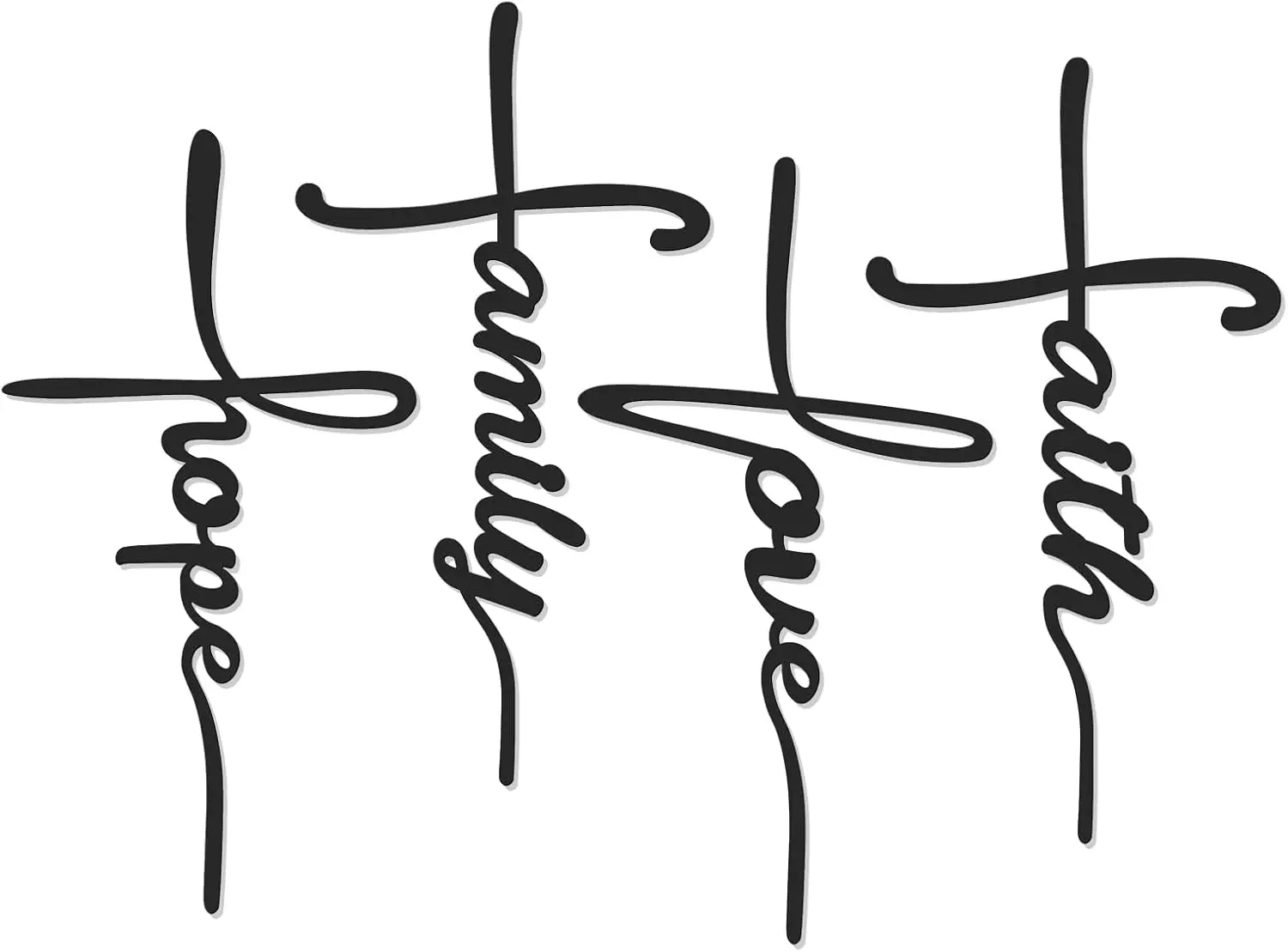 

4-Piece Metal Wall Art Set: Love, Faith, Family, Hope - 15x8 in Waterproof Cross Decor