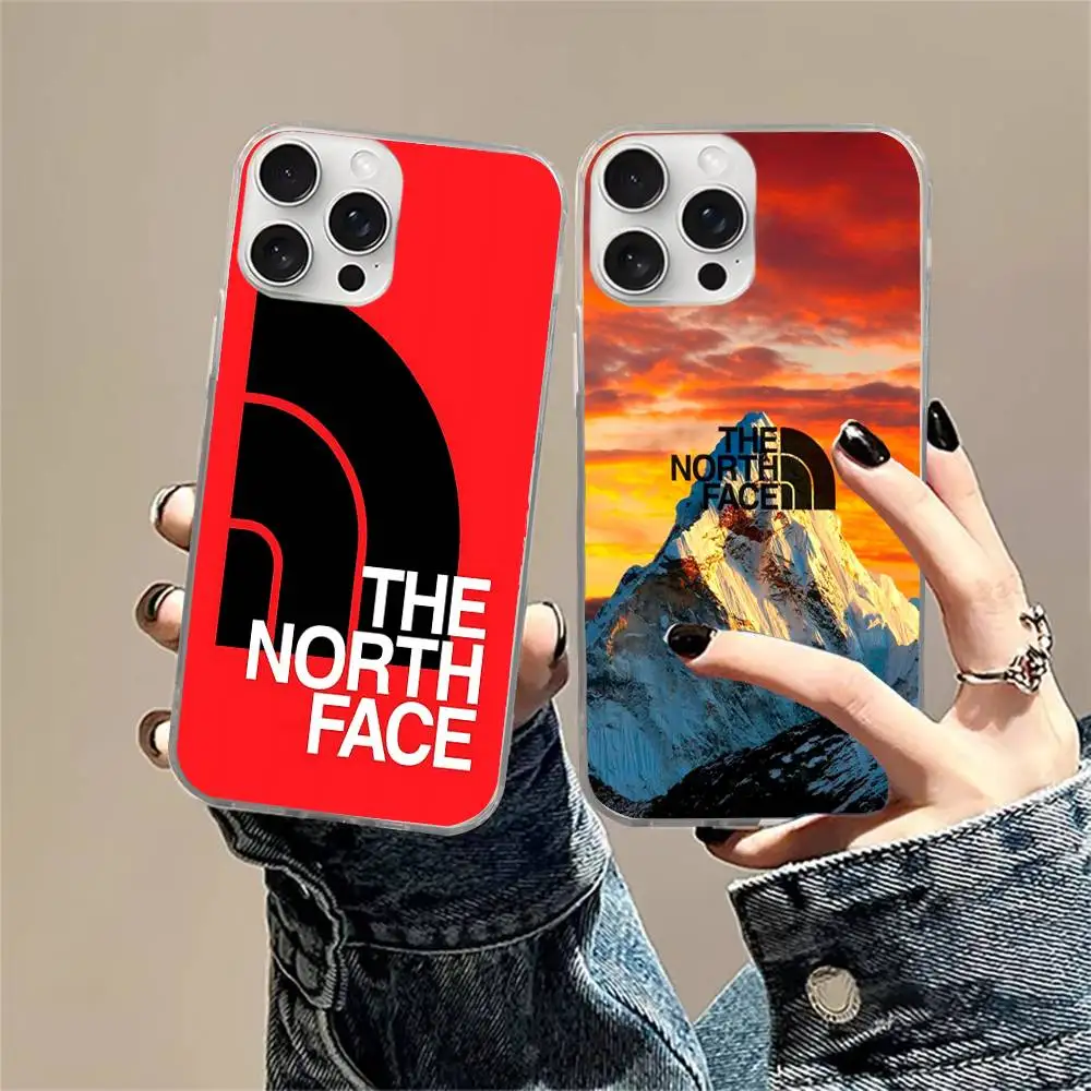 Funda para Teléfono con Logotipo de The North Face para iPhone 17 16 15 14 13 12 11 Pro Max Plus, Plateada, Láser, Satinado, Aurora