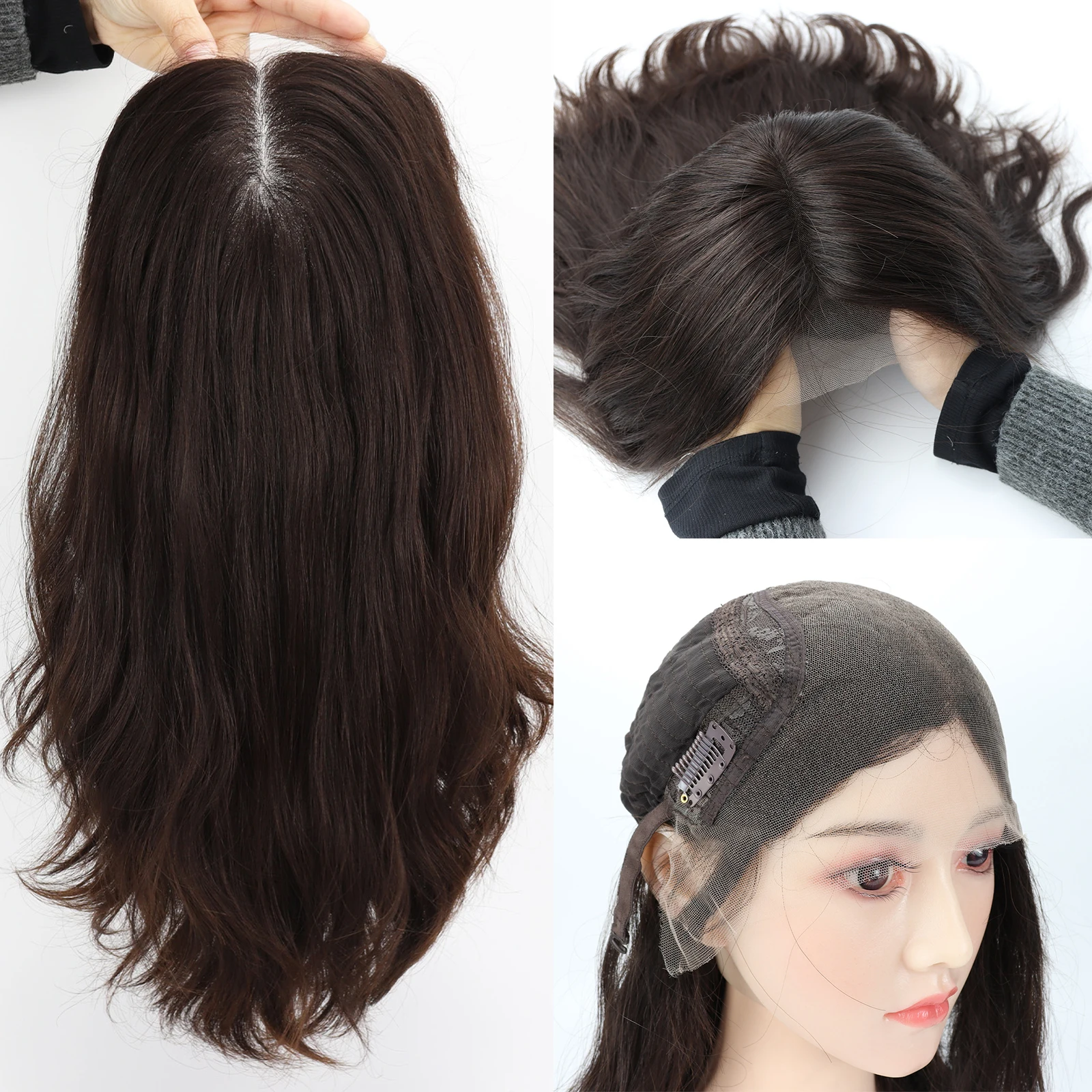 

Еврейский парик с HD-основой из кружевной ткани, 18 дюймов, волнистый, из натуральных человеческих волос, более легкий и тонкий, с естественной линией роста волос, имитирующий натуральный вид кожи головы.