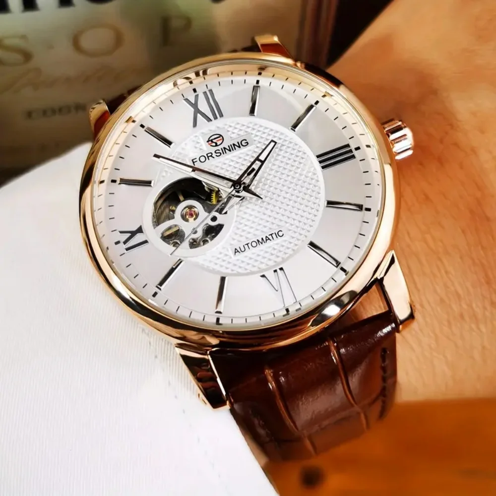 

Классические и простые автоматические механические часы для мужчин, подходят для мужчин — светящиеся стрелки, дизайн-скелетон, круглый циферблат, кожаный ремешок, деловой стиль, роскошные часы в подарок, деловые часы, часы-скелетон, прочные часы, автомати