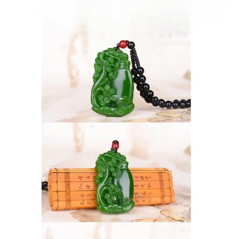 Jasper Vase Pendant Flower Blossom Rich Jade Brand Male and Female Spinach Green Jasper Jade Pendant