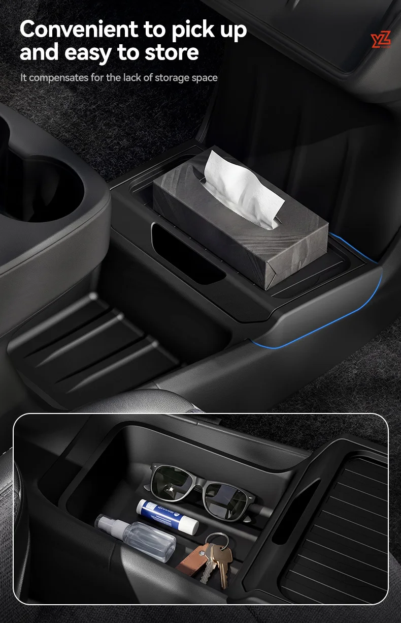 YZ für Tesla Model Y Standard Juniper RWD 2026 2025 Mittelkonsole Untere TPE-Aufbewahrungsbox Ladepad-Organizer Auto-Zubehör – Detail 9