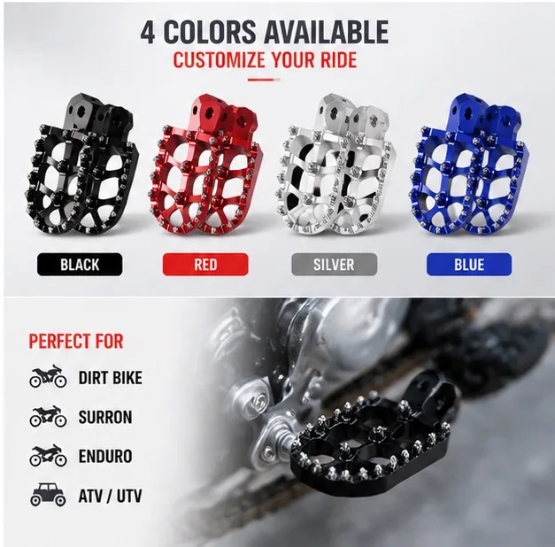 Wintai Customizable Carving Aluminum Foot Pegs 62mm Wide Blue Anodized Anti-Slip Studs for Sur Ron Light Bee Off-road Motorcycle