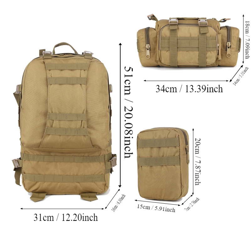 Tactical Rucksack 60L Large Assault Pack Detachable Molle Bag  3 Day Bug Out Survival Molle Bag