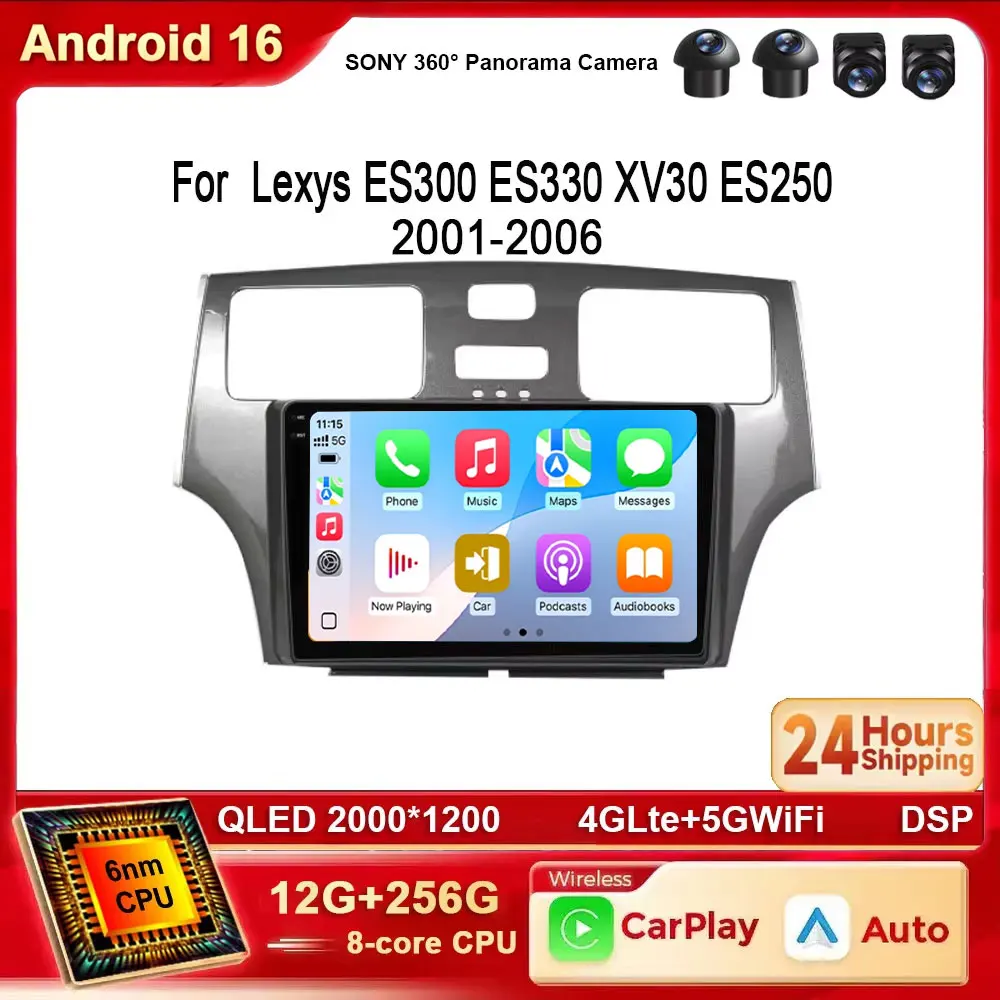 Android 16 Car Radio For Lexys ES300 ES330 XV30 ES250 2001-2006 4G WIFI BT Multimedia Stereo Video Player Auto Carplay GPS DVD