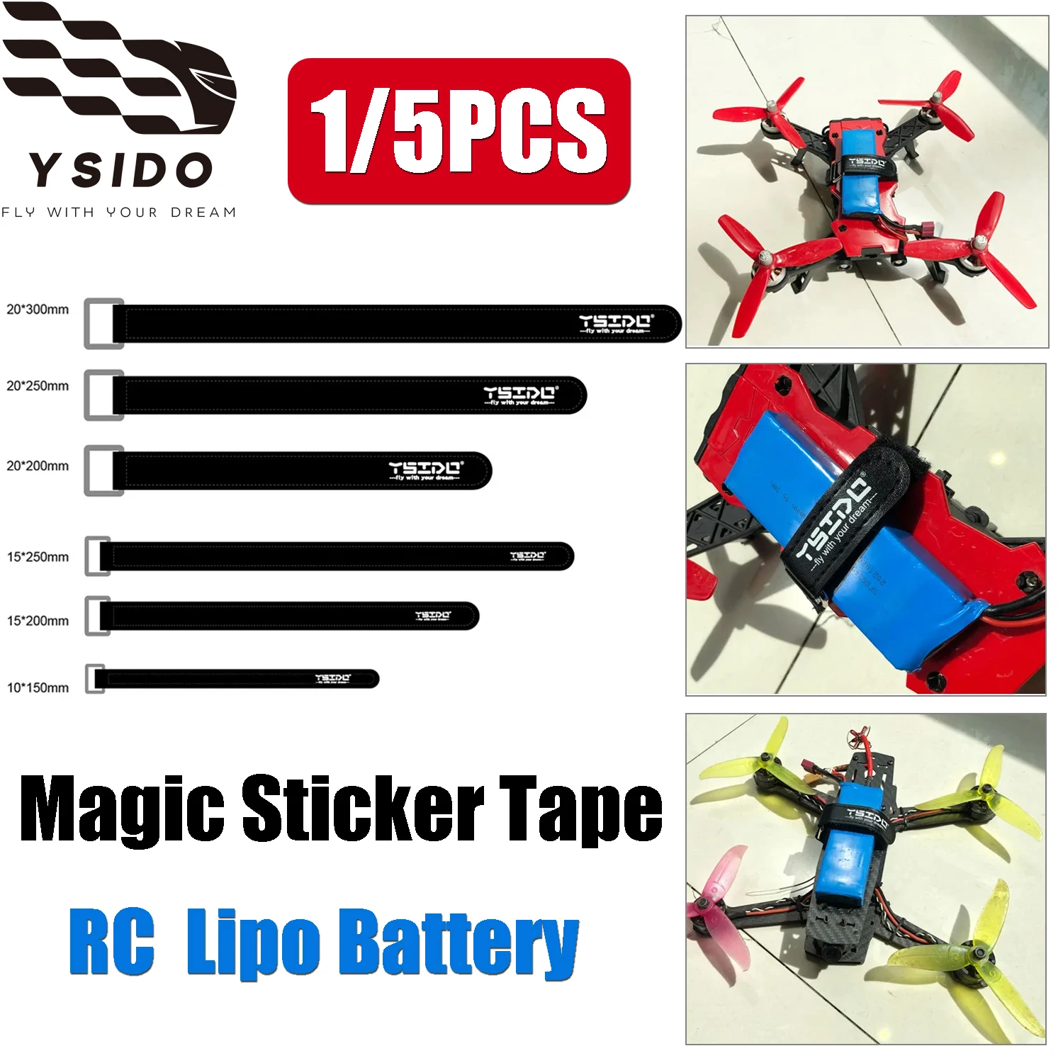 1/5PCS 10X150mm 20x300mm 15x200mm 20x250mm Nylon Lipo Battery Magic Fastener Tape Reusable Securing Strap for FPV RC Battery