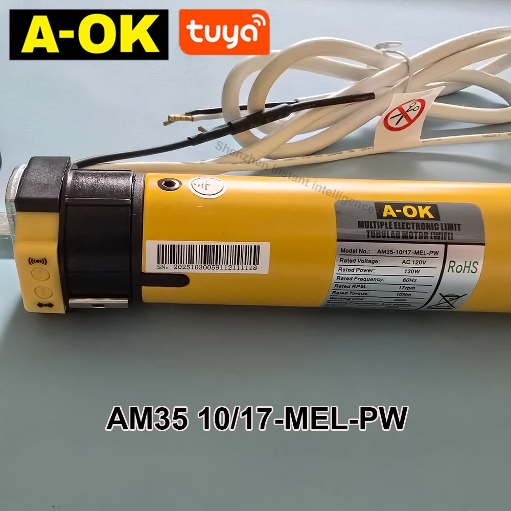 A-OK AM35 10/17 MEL-PW 120V Electronic RF & Tuya Wifi Tubular Motor for Smart Blinds for 40mm/45mm/47mm/50mm Tube Rolling Shutte
