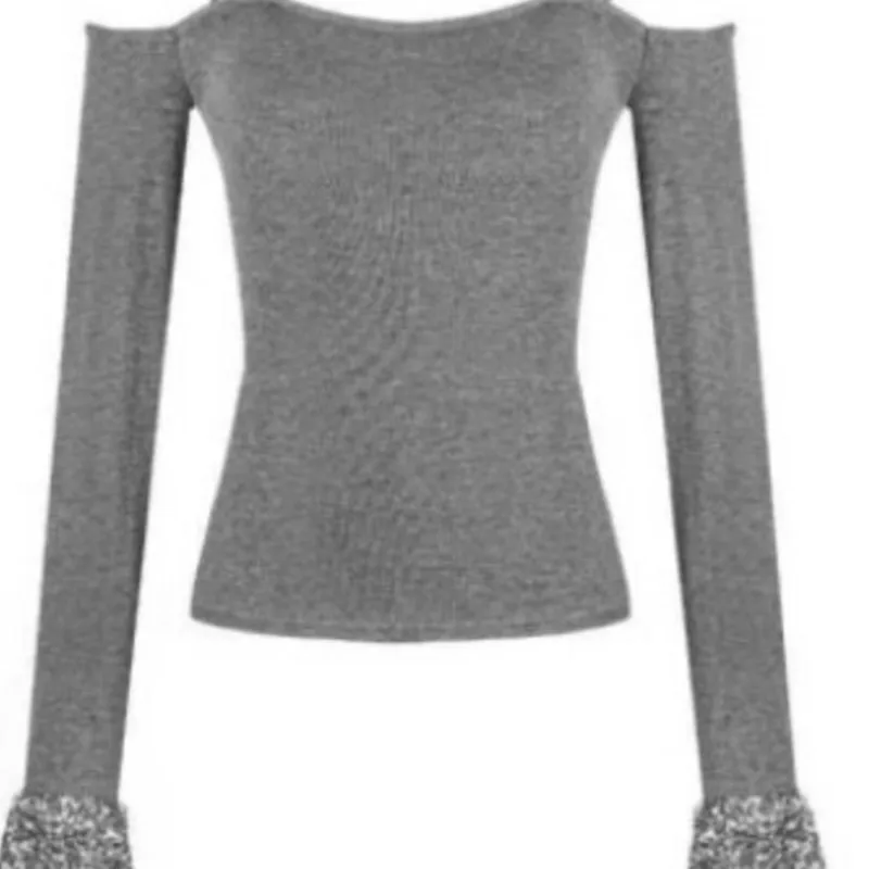 New Pure Desire Spice Trendy Stylish And Stylish Off-the-shoulder Top Versatile And Slimming Sequined T Shirt For Women
