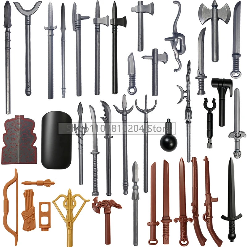 Medieval Weapons Building Blocks Army Soldiers Figures Military Accessories Knife Sword Axe Broadsword Bricks Toys For Children