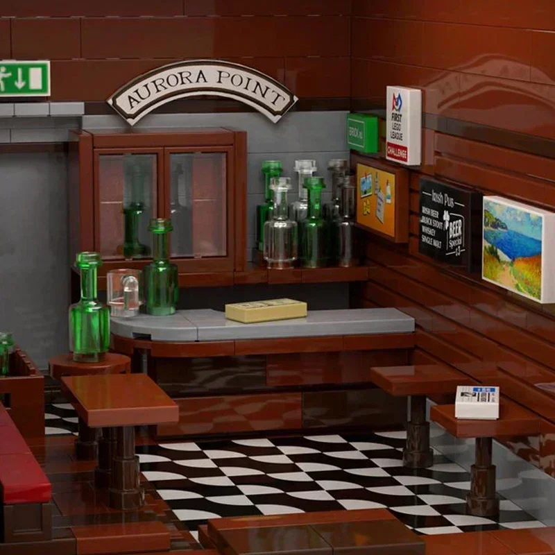 Moc ビルディングブリック ストリートビューモデル アイリッシュパブとピザステーション テクノロジーモジュラーブロック ギフト クリスマスおもちゃ DIY セット 組み立て