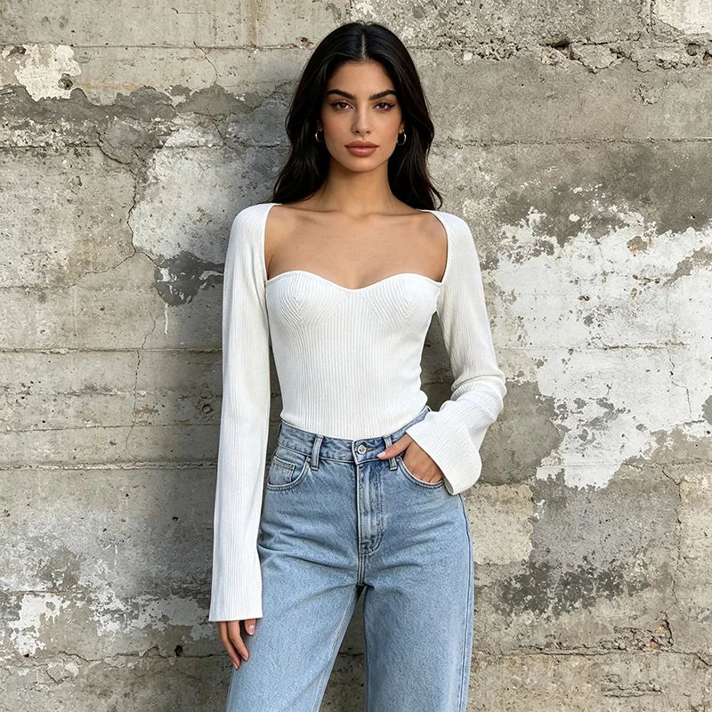 ZAMOR Women's Sexy Off-Shoulder Knitwear 2026 Autumn Winter New Irregular Design Slim Fit Long Sleeve Pullover Sweater