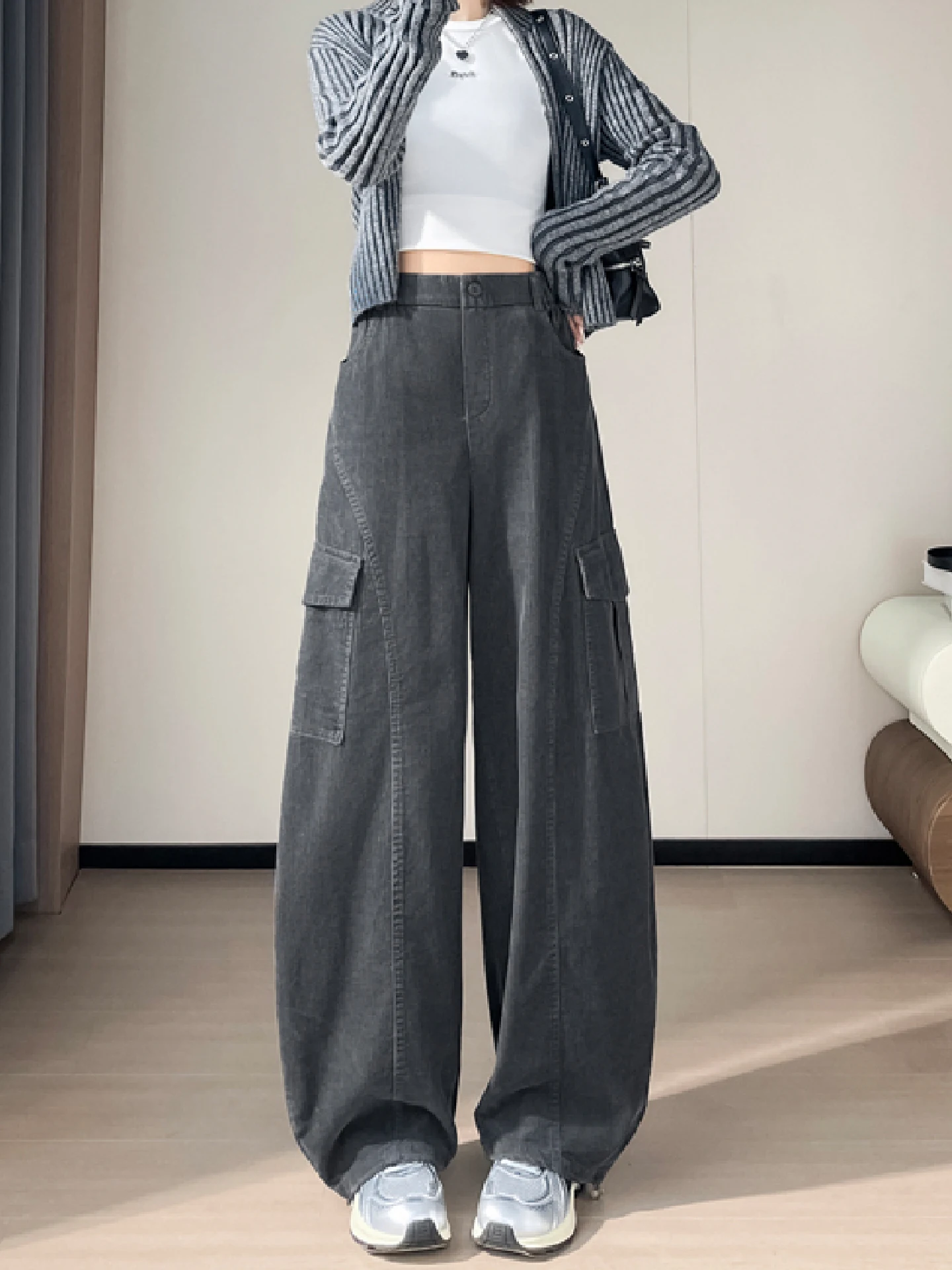 

Retro Corduroy Wide Leg Work Pants Women Winter Loose Casual Lazy High Waist Floor Length Straight Knife Pants Two-Way Wear
