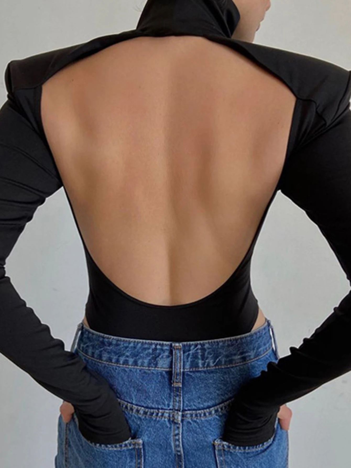 Sexy body black backless bodysuit women summer bodysuits woman long sleeve tees tops bodycon jumpsuits club party rave oufit hot