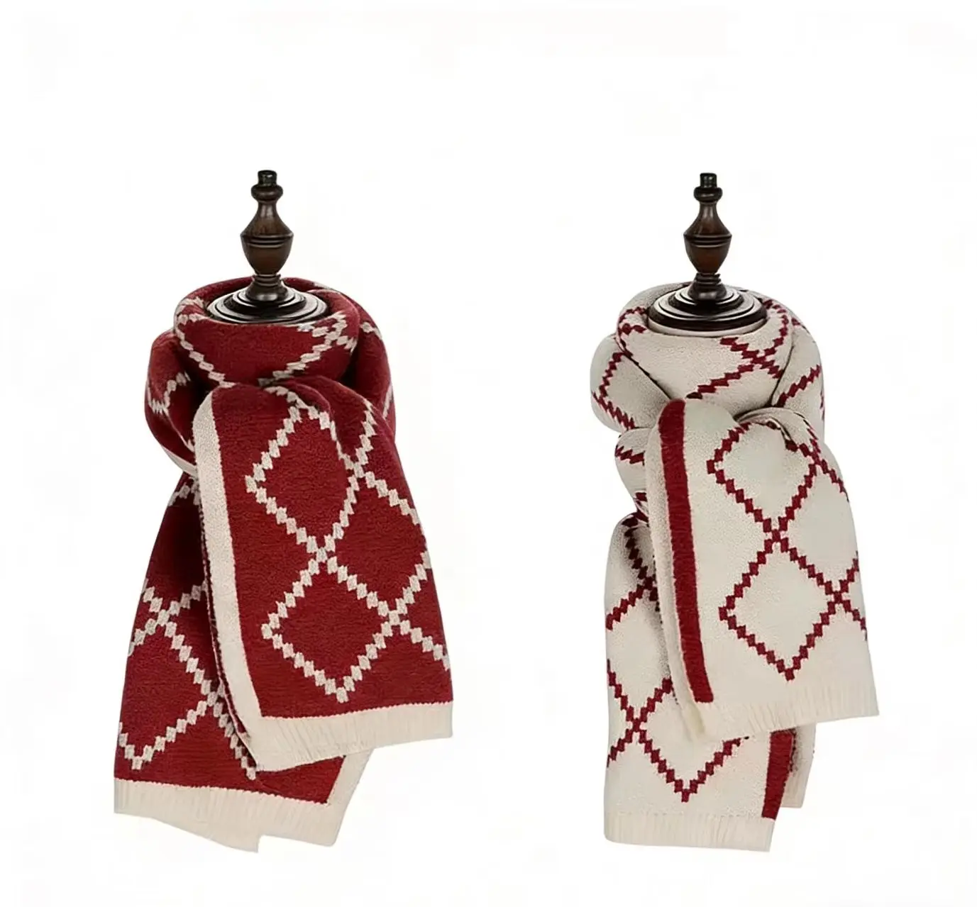 

Шарф женский из полиэстера вязаный шарф ручной работы зимний шерстяной шарф теплый двусторонний красный и белый веер зима 2025 новый подарок