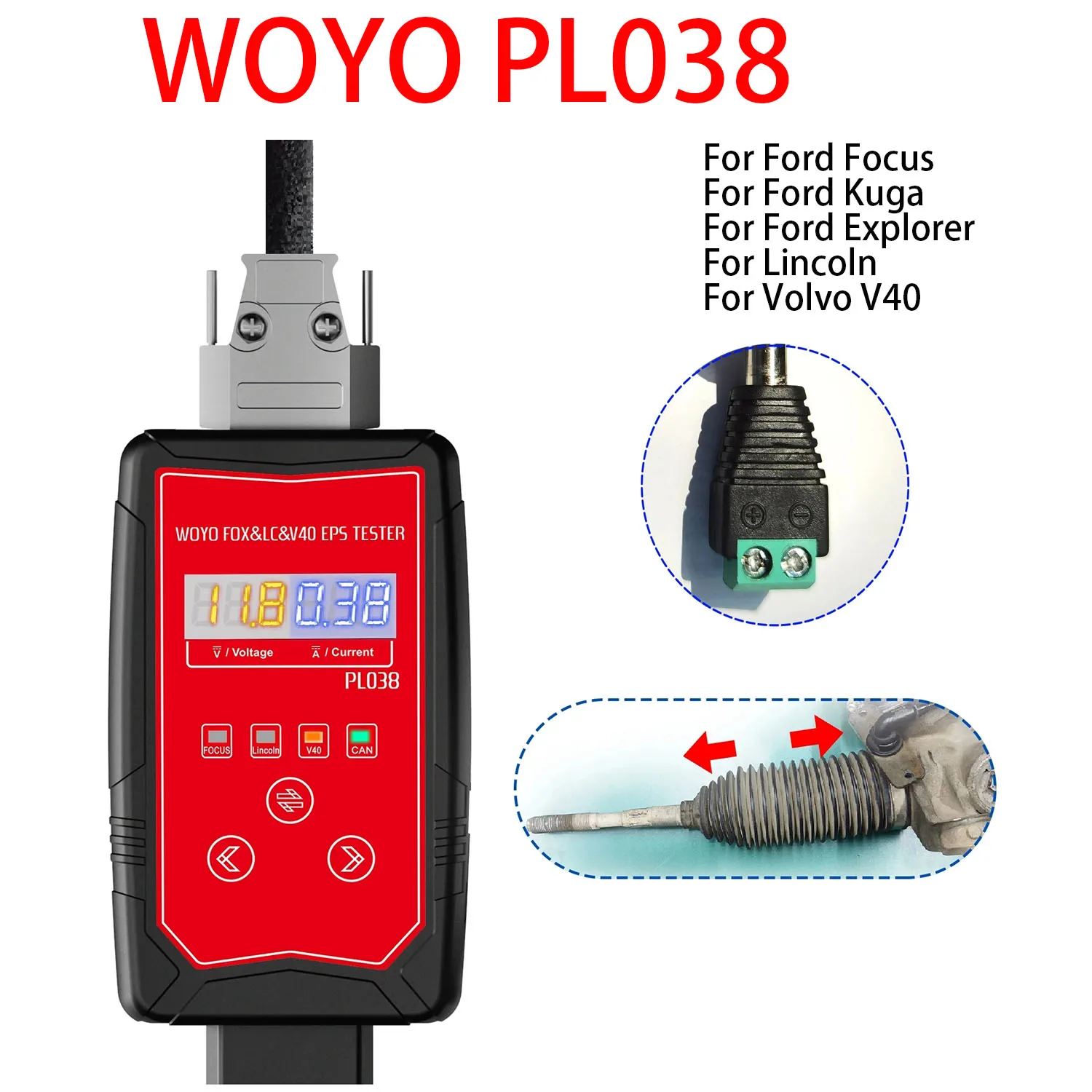 

Тестер электродвигателя рулевого управления EPS с железным корпусом WOYO PL038 для Volvo Focus, Kuga Explorer, Lincoln, Ford V40