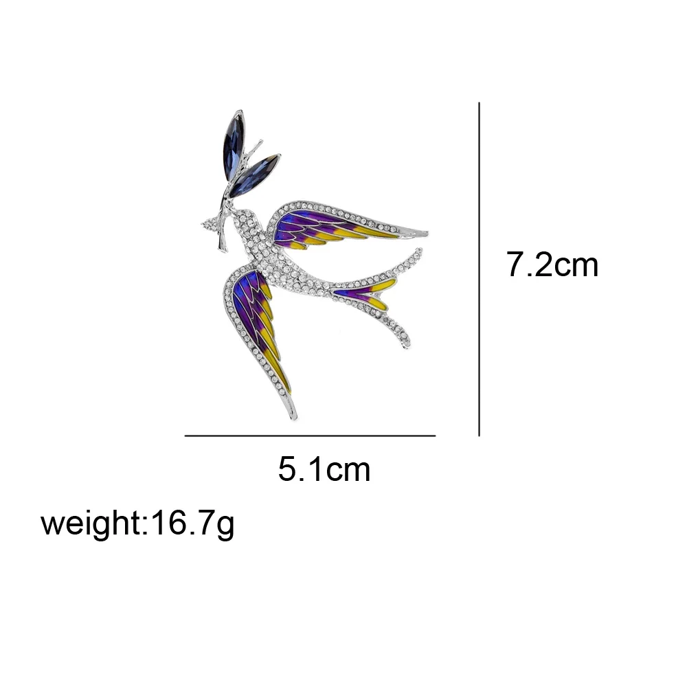 CINDY XIANG Purple Color Enamel Swallow Brooches For Women Bird Pin Olive Branch Pace Design Jewelry Winter Accessories