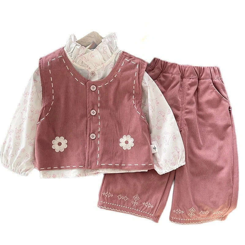New Spring Autumn Baby Clothes Children Girls Vest Shirt Pants 3Pcs/Sets Kids Clothing Infant Casual Costume Toddler Tracksuits
