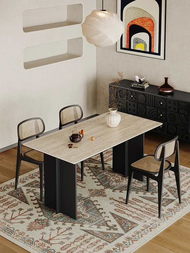 Slate dining table Small household minimalist modern simple rectangular dining table and chair combination