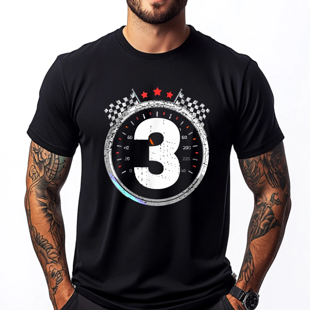 

Kids 3rd Birthday Boy 3 Third Race Car Birthday Racing Car Men's T-Shirts Mens Harajuku Tee Shirt Lovers Day