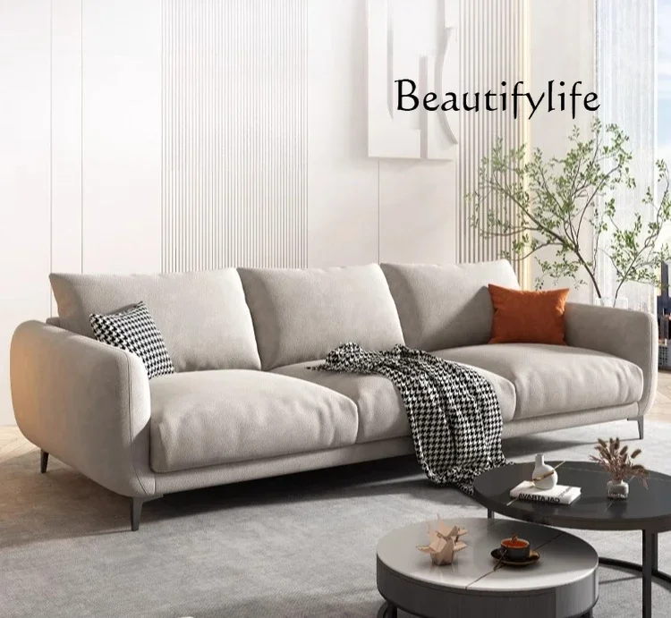 

A44 Минималистичный светлый роскошный стиль ваби, современный диван из латексной ткани для трех или четырех человек для маленькой квартиры, гостиной, прямой ряд, тканевый диван