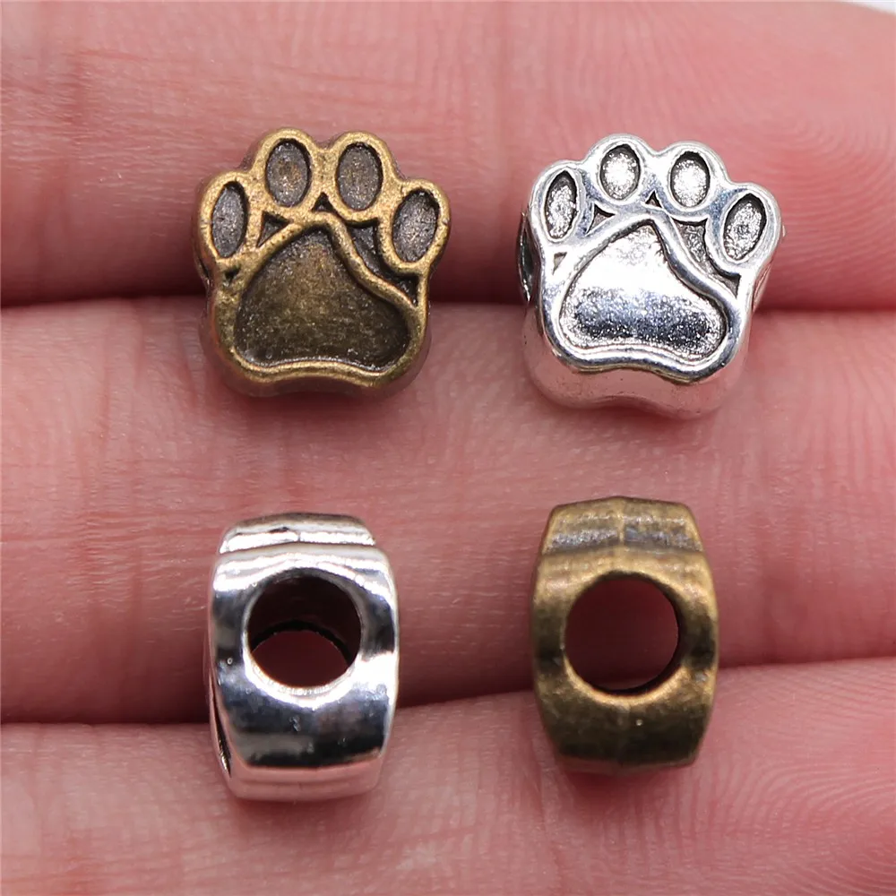 WYSIWYG 3pcs 11x11x7mm Dog Paw European Big Hole Beads Paw Beads Charms Paw Charms Beads For Jewelry Making