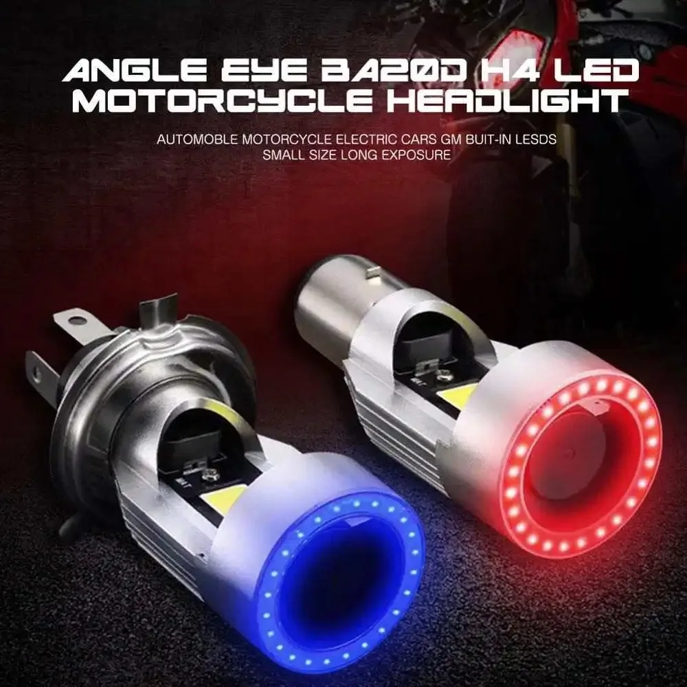 H4 HS1 BA20D Blue/Red Angel Eye 30W with Fans LED Motorcycle Headlight Scooter Motorbike Headlamp Light Bulb DRL Accessories