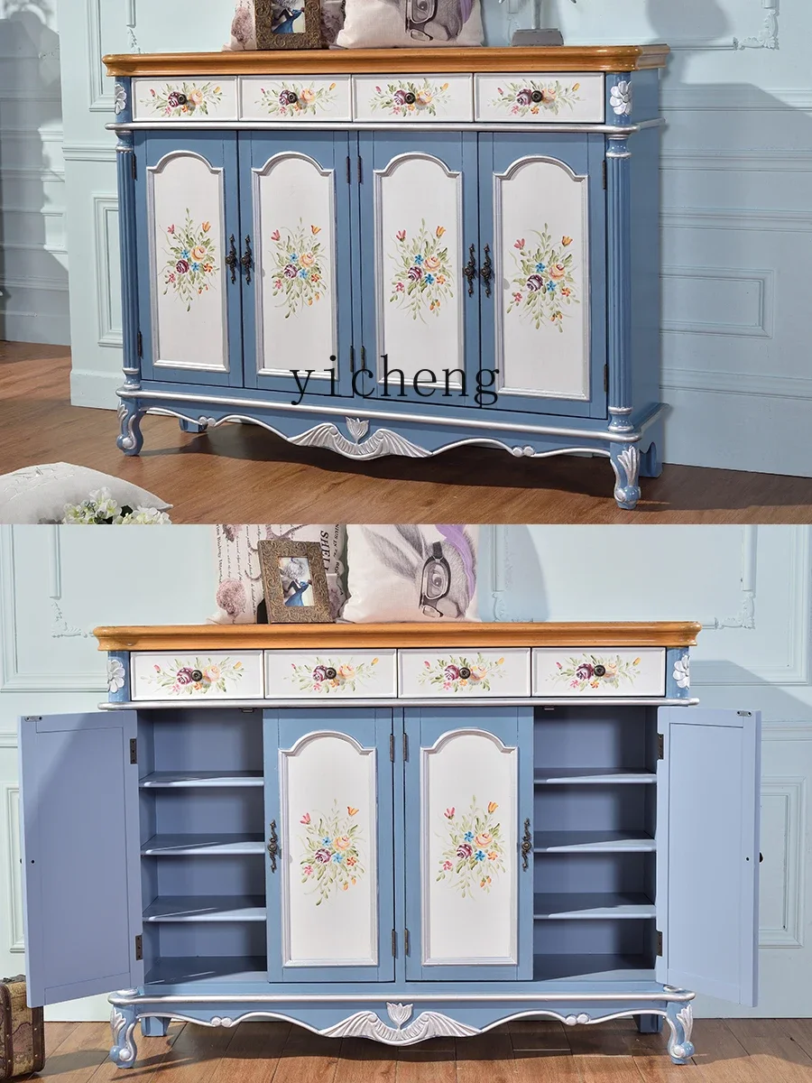 ZK furniture retro light blue white brown activity baffle multi-layer shoe cabinet entrance side cabinet