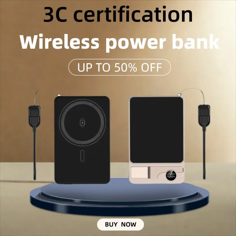 

Ultra-thin Metal Magnetic Wireless Power Bank For External Battery for IPhone 16 for Android Phones Portable