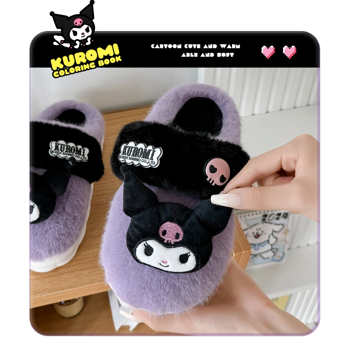 2024 Winter New Kuromi Cotton Slippers For Women, Cute Cartoon Warm Postpartum Shoes For Indoor Use, Warm Gift For Girlfriend