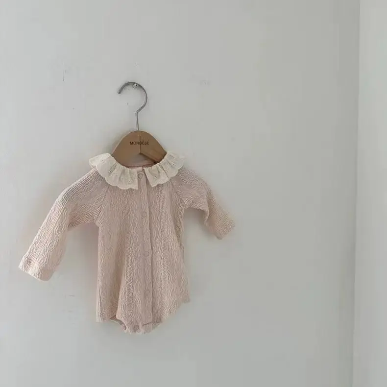 2024 Autumn New Baby Long Sleeve Bodysuit Infant Girl Ruffled Collar Clothes Solid Toddler Cotton Jumpsuit 0-24M