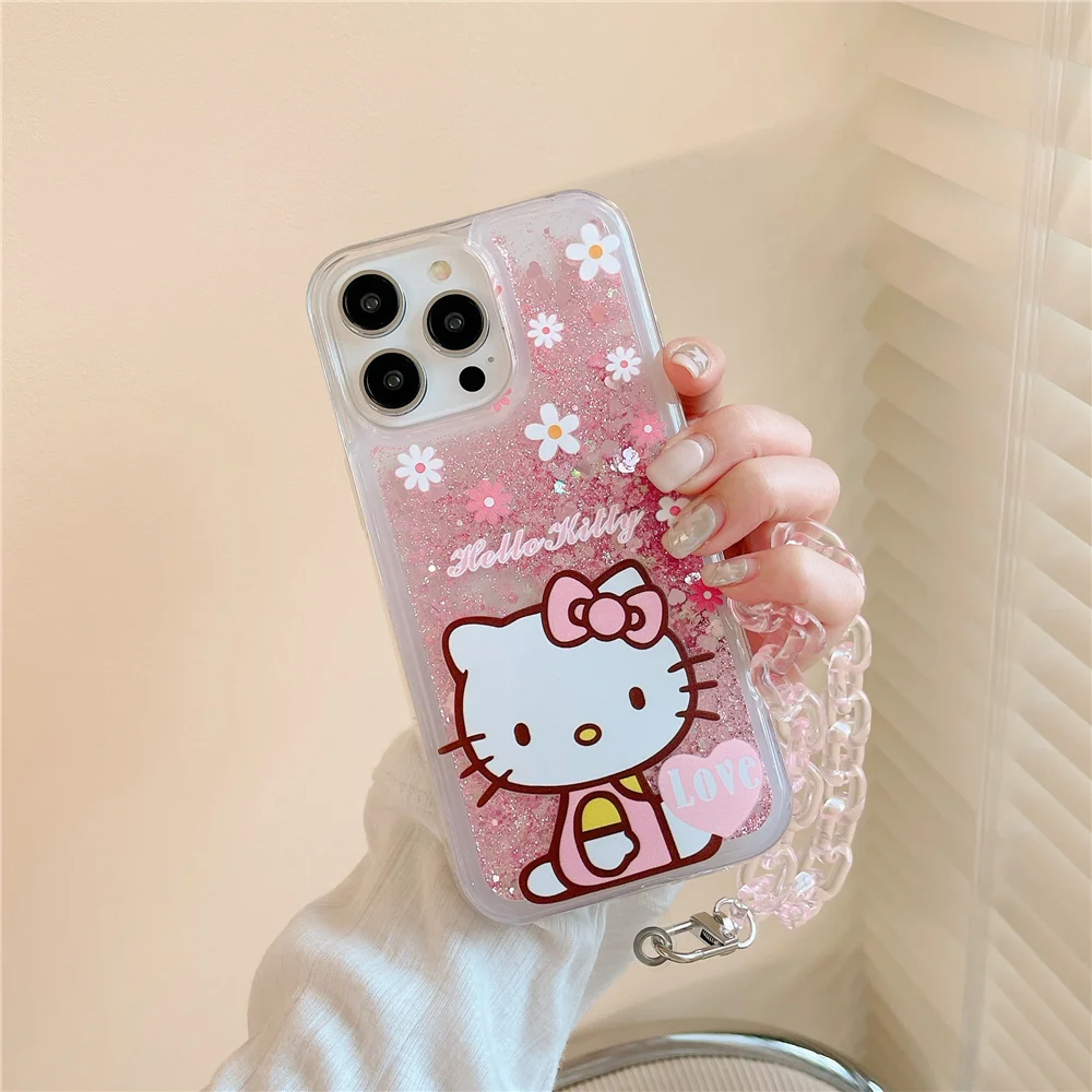 Luxury Snoopy Hello Kitty quicksand soft Phone Case for Iphone 16 15 14 13 11 12 Pro Max XR XS 8 Plus Cute Girl Cinderella Cover