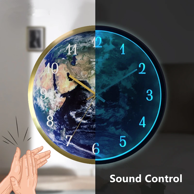 

Luminous Wall Clock Sound Control Globe Pattern LED Clock Home Decoration Clock Galaxy One Fashion Creative Bedroom Living Room