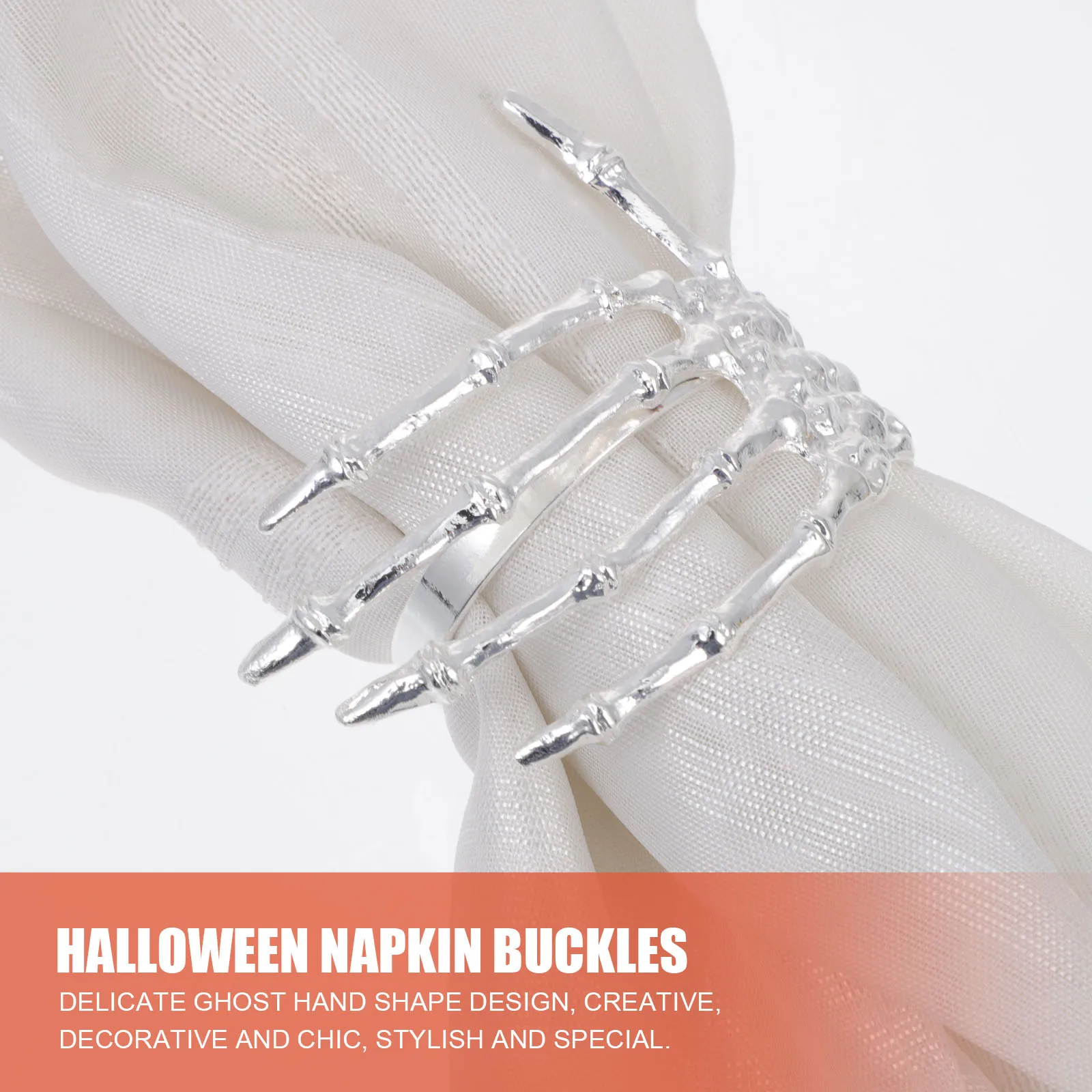 

6Pcs Alloy Halloween Ghost Palm Napkin Buckles Creative Decorative Napkin Rings Halloween Party Supplies Household Table