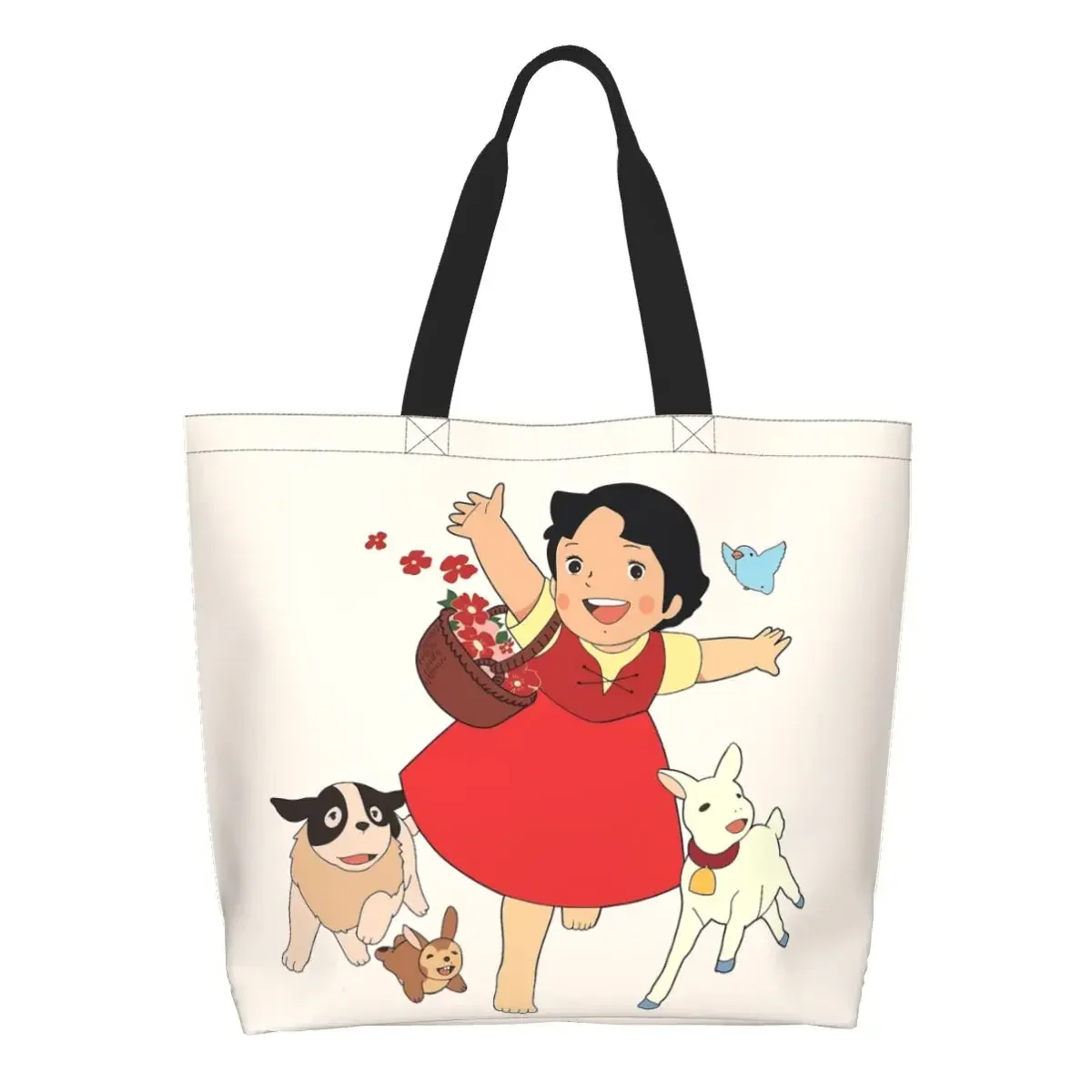 Heidi The Girl From The Alps Grocery Shopping Bag Cute Printed Canvas Shopper Shoulder Tote Bags Big Capacity Cartoon Handbag